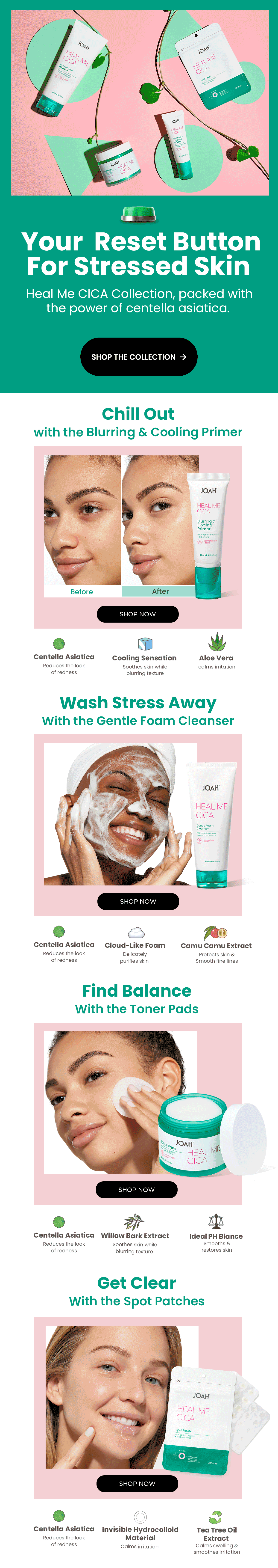 Heal Me CICA launch email — Your reset button for stressed skin
