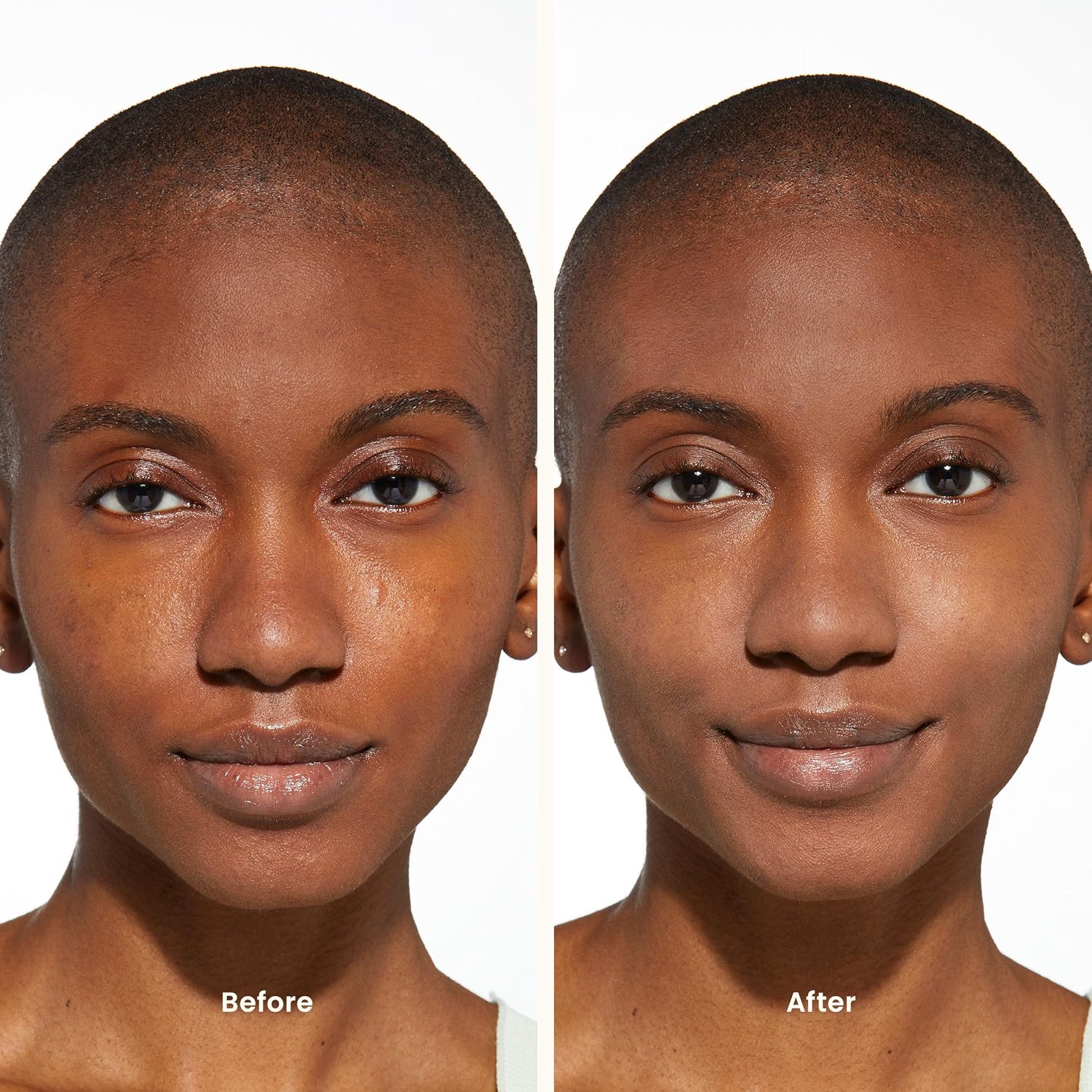 Before and after — deep skin tone